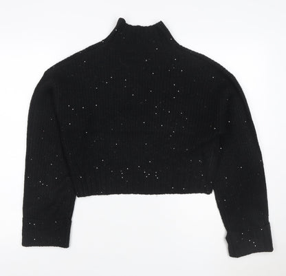 New Look Women Black S Sequin High Neck Knit Pullover Jumper