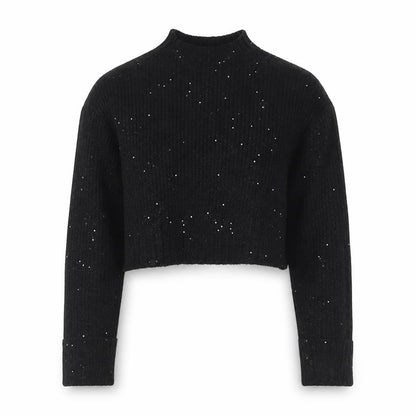 New Look Women Black S Sequin High Neck Knit Pullover Jumper