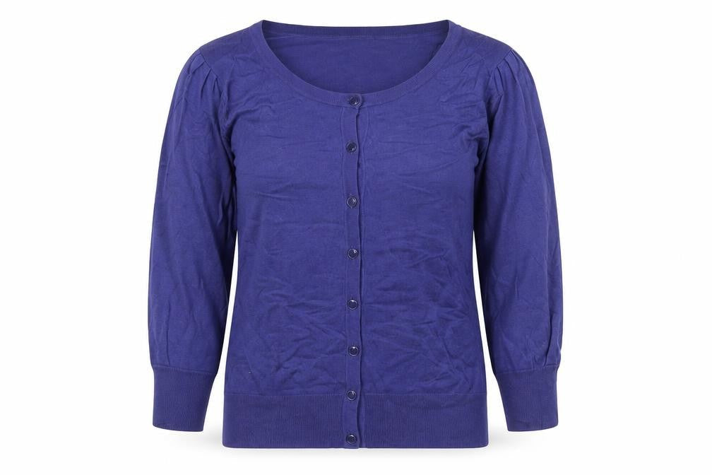Warehouse Women Purple UK 12 Button Knit Balloon Sleeve Cardigan