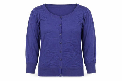 Warehouse Women Purple UK 12 Button Knit Balloon Sleeve Cardigan