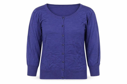 Warehouse Women Purple UK 12 Button Knit Balloon Sleeve Cardigan