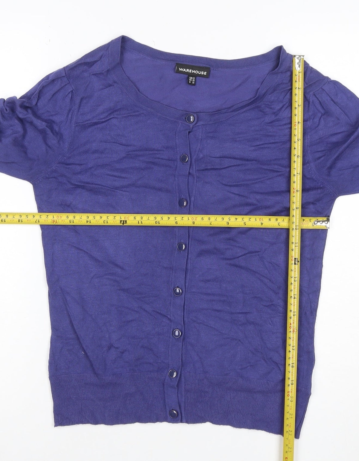 Warehouse Women Purple UK 12 Button Knit Balloon Sleeve Cardigan