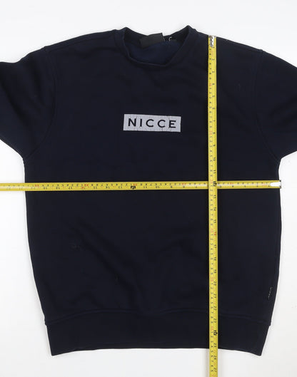 NICCE Men’s Navy Blue M Mock Neck Logo Graphic Pullover Sweatshirt