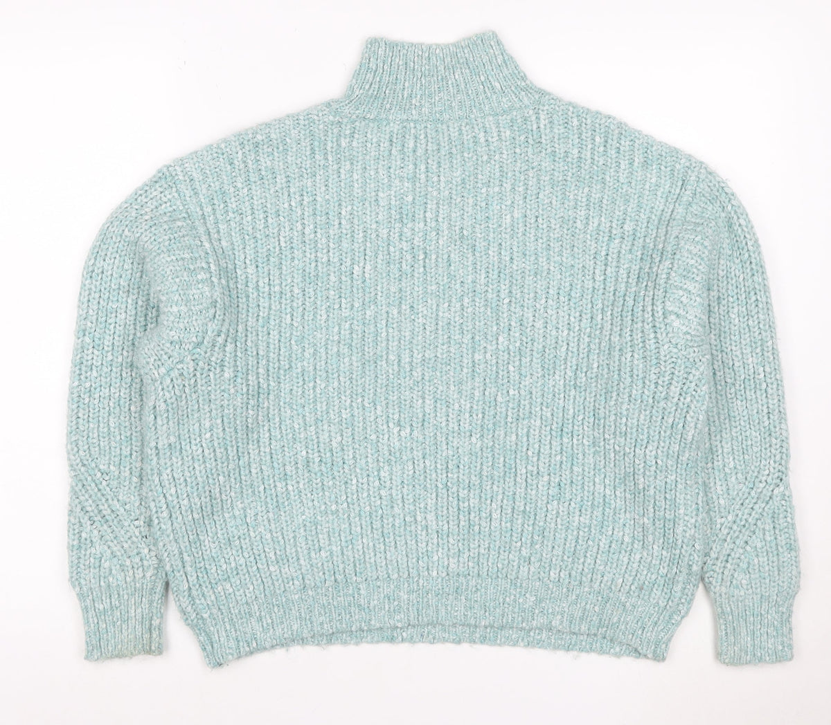 M&S Women Blue Size 12 Chunky Knit High Neck Pullover Jumper