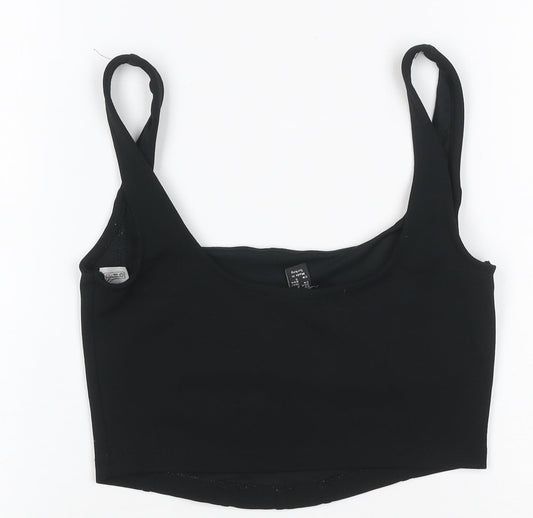 New Look Women's Black UK 6 Cropped Stretch Tank Top Scoop Neck