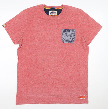 Superdry Mens Pink XL Tropical Floral Pocket Crew Neck T-Shirt