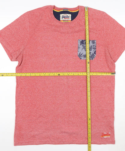 Superdry Mens Pink XL Tropical Floral Pocket Crew Neck T-Shirt