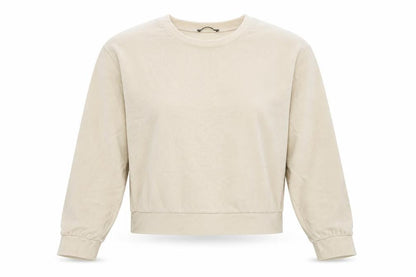Zara Women Ivory Velour Sweatshirt M Pullover Balloon Sleeve Stretch