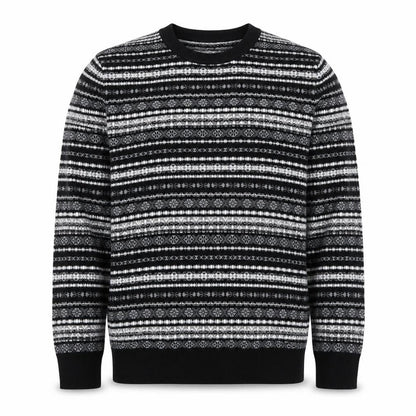 H&M Men Black Grey XL Fair Isle Knit Pullover Jumper Crew Neck