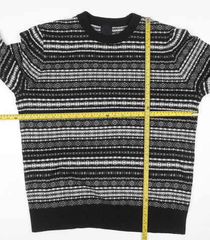 H&M Men Black Grey XL Fair Isle Knit Pullover Jumper Crew Neck