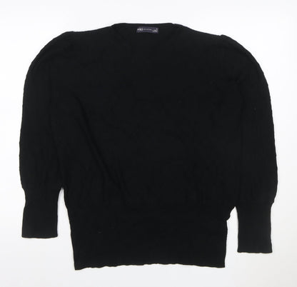 Marks and Spencer Women Black Size 16 Cable-Knit Crew Neck Jumper