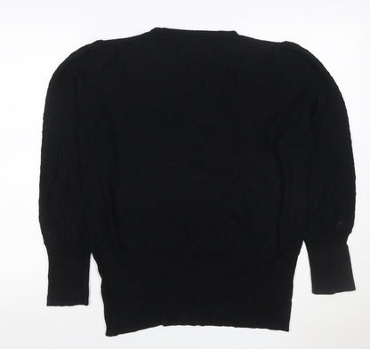 Marks and Spencer Women Black Size 16 Cable-Knit Crew Neck Jumper