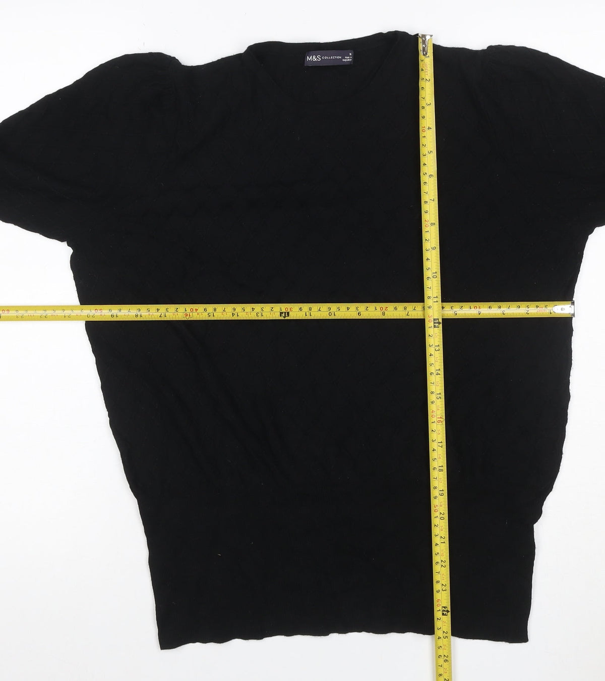 Marks and Spencer Women Black Size 16 Cable-Knit Crew Neck Jumper