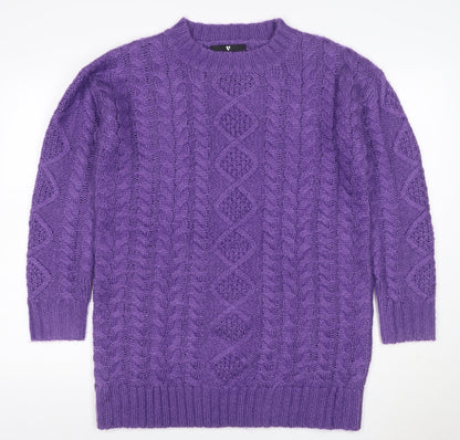 Very Women Purple M Cable-Knit Acrylic Crew Neck Pullover Jumper