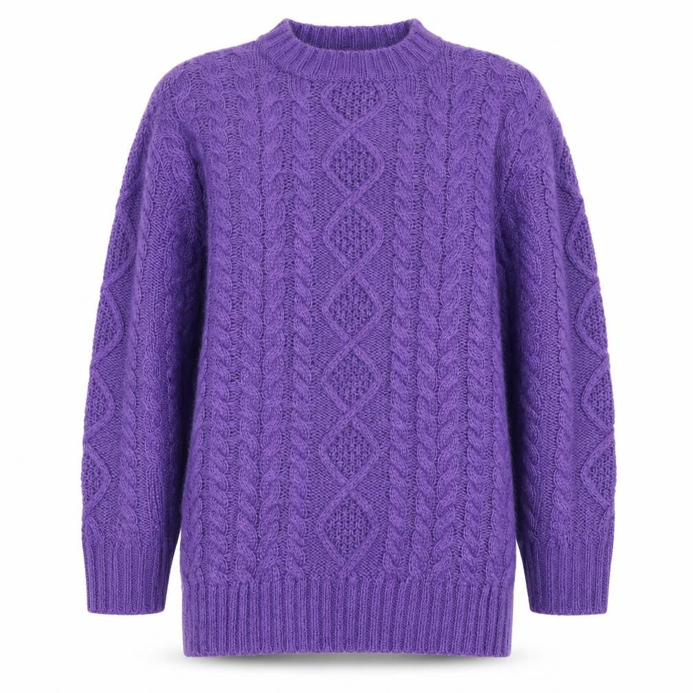 Very Women Purple M Cable-Knit Acrylic Crew Neck Pullover Jumper