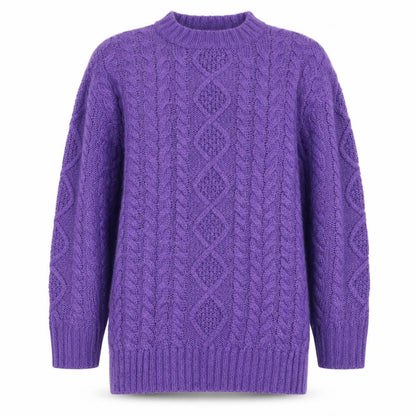 Very Women Purple M Cable-Knit Acrylic Crew Neck Pullover Jumper