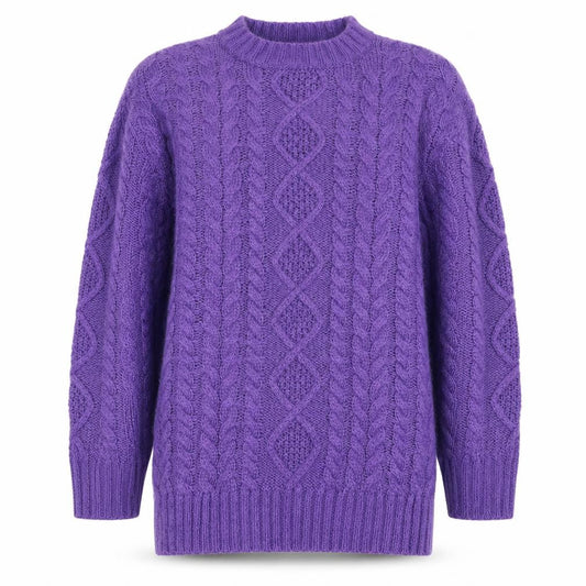 Very Women Purple M Cable-Knit Acrylic Crew Neck Pullover Jumper