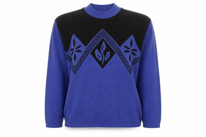 C&A Women Blue Black Geometric Knit Mock Neck Jumper Size M