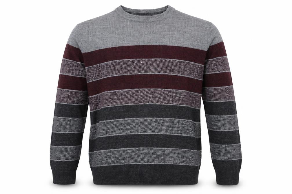 Dockers Men's Grey Burgundy M Crew Neck Striped Acrylic Pullover Jumper