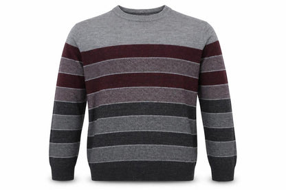 Dockers Men's Grey Burgundy M Crew Neck Striped Acrylic Pullover Jumper