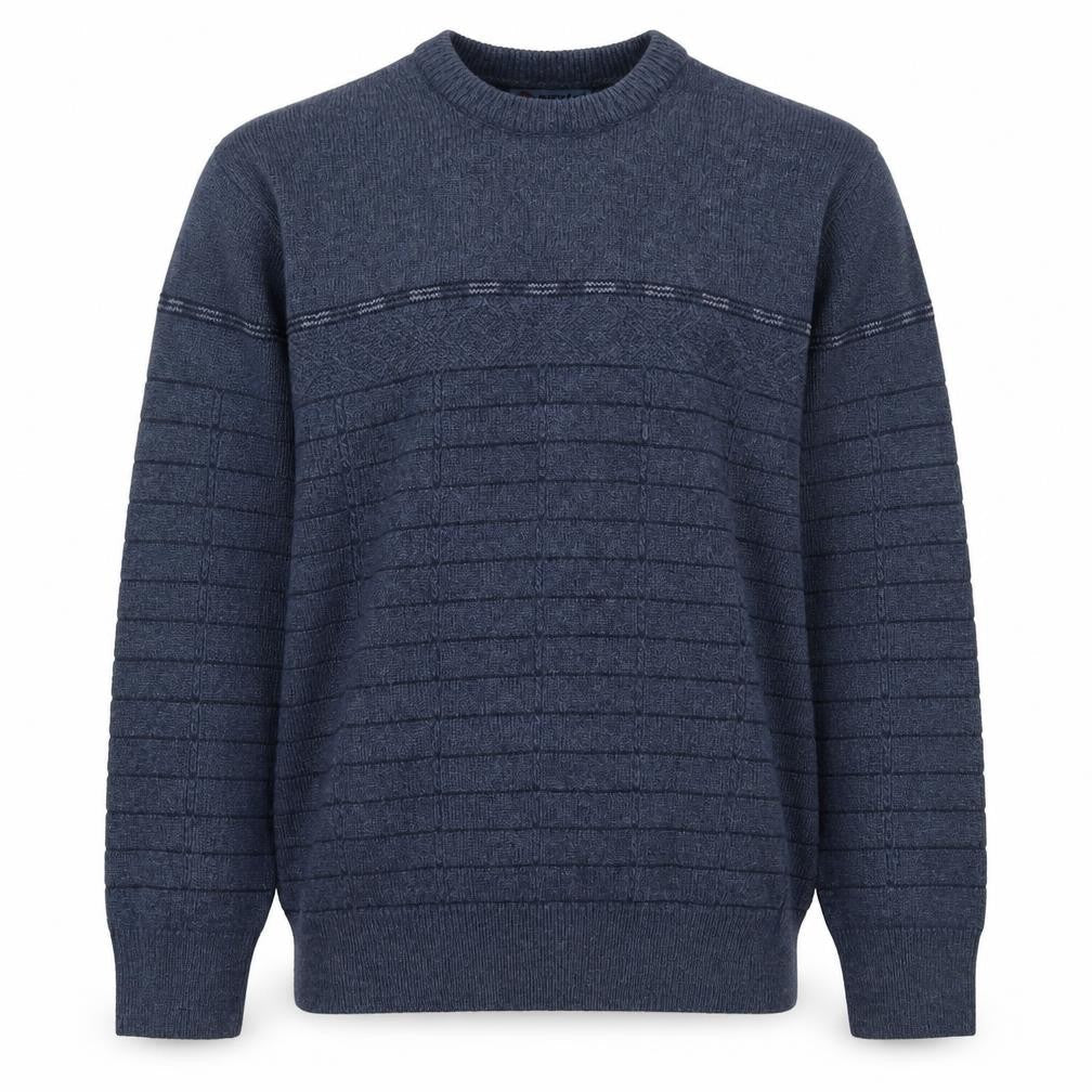 Devir Men’s Blue M Wool Blend Geometric Knit Crew Neck Pullover Jumper
