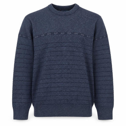 Devir Men’s Blue M Wool Blend Geometric Knit Crew Neck Pullover Jumper