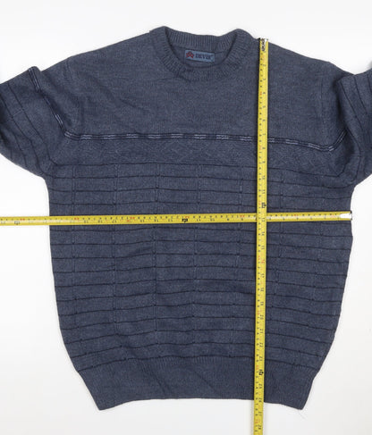 Devir Men’s Blue M Wool Blend Geometric Knit Crew Neck Pullover Jumper