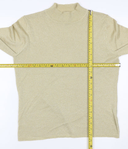 Sag Harbor Women’s Gold Metallic Knit Mock Neck Jumper M
