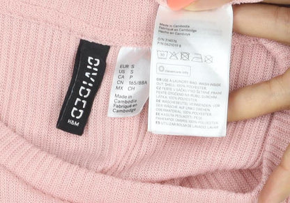 C&A Women Pink S Ribbed Pearl Puff Sleeve Knit T-Shirt