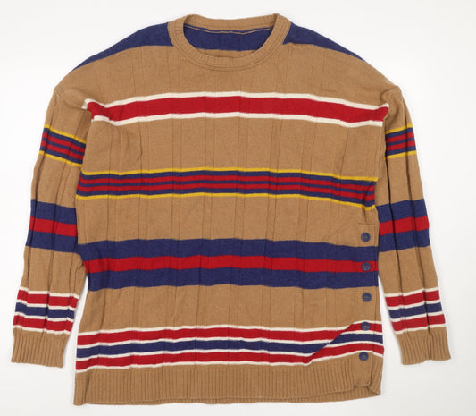 Additional front view of United Colors of Benetton unisex multicoloured striped wool jumper uk 16 crew neck