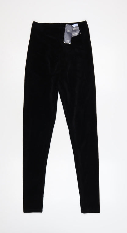 M&S Women’s Black Size 8 Long High Rise Velour Stretch Leggings