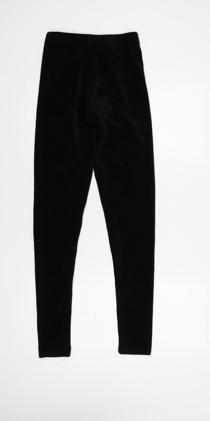 M&S Women’s Black Size 8 Long High Rise Velour Stretch Leggings