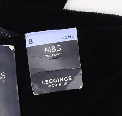M&S Women’s Black Size 8 Long High Rise Velour Stretch Leggings