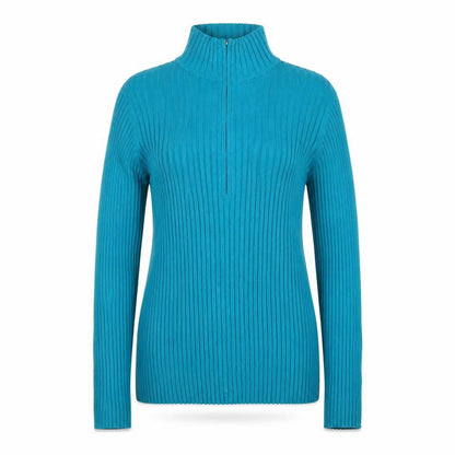 Eddie Bauer Women’s Blue L Rib Knit 1/4 Zip High Neck Jumper