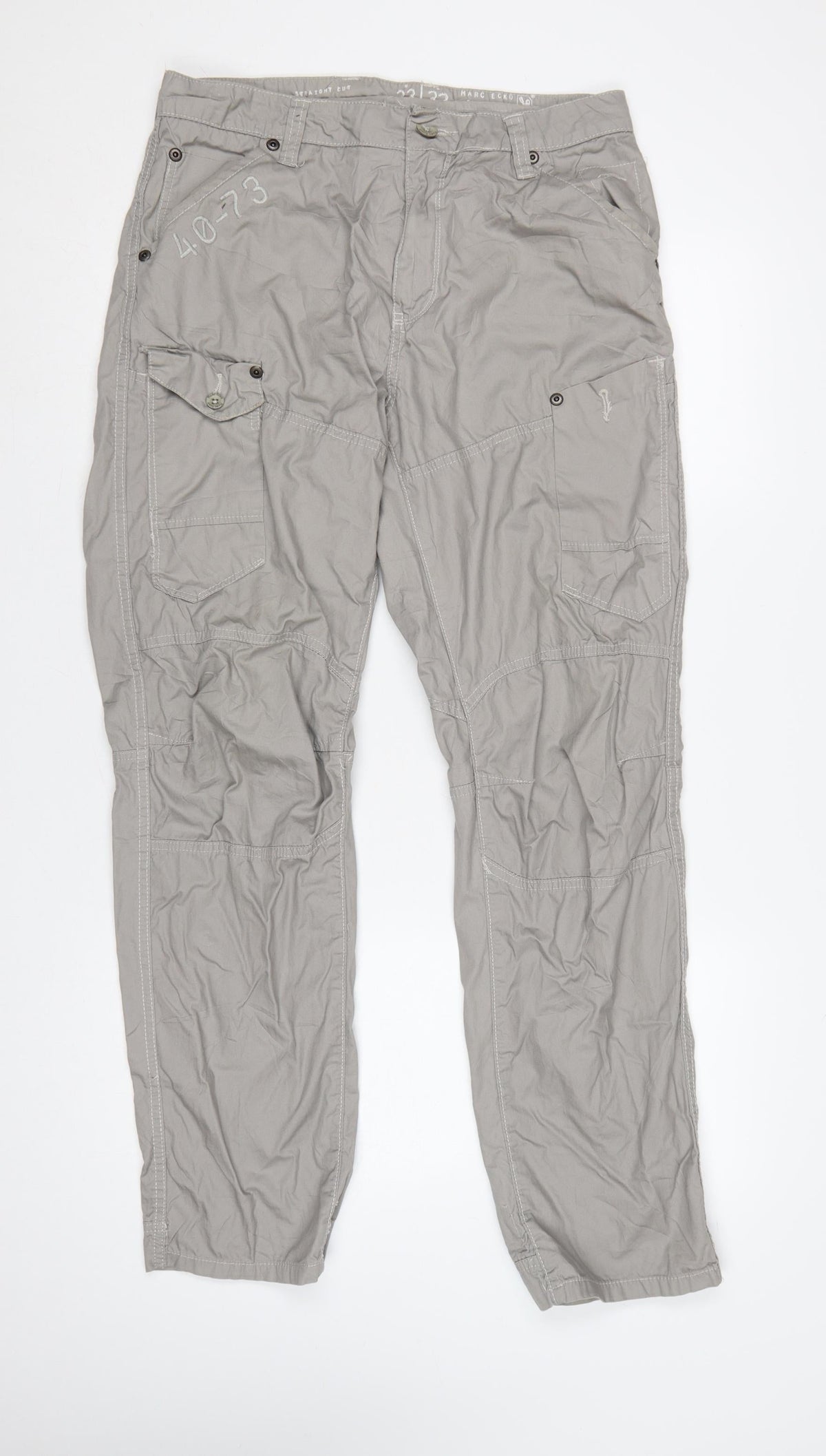 Marc Ecko Men’s Grey 33/32 Straight Cut Cargo Trousers Cotton