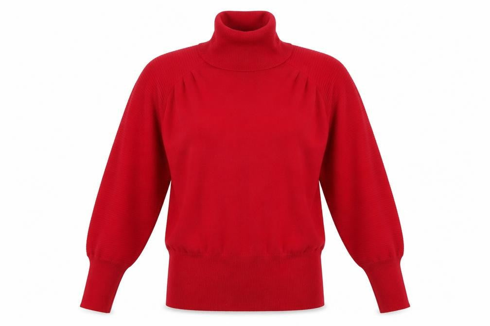 Semplice Women Red M Pure Wool Roll Neck Balloon Sleeve Jumper Vintage
