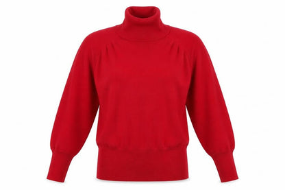 Semplice Women Red M Pure Wool Roll Neck Balloon Sleeve Jumper Vintage
