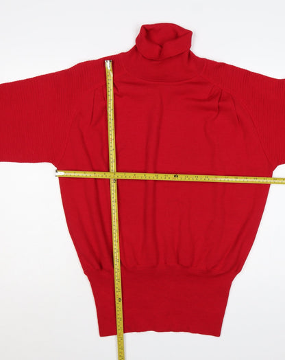 Semplice Women Red M Pure Wool Roll Neck Balloon Sleeve Jumper Vintage