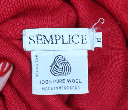 Semplice Women Red M Pure Wool Roll Neck Balloon Sleeve Jumper Vintage