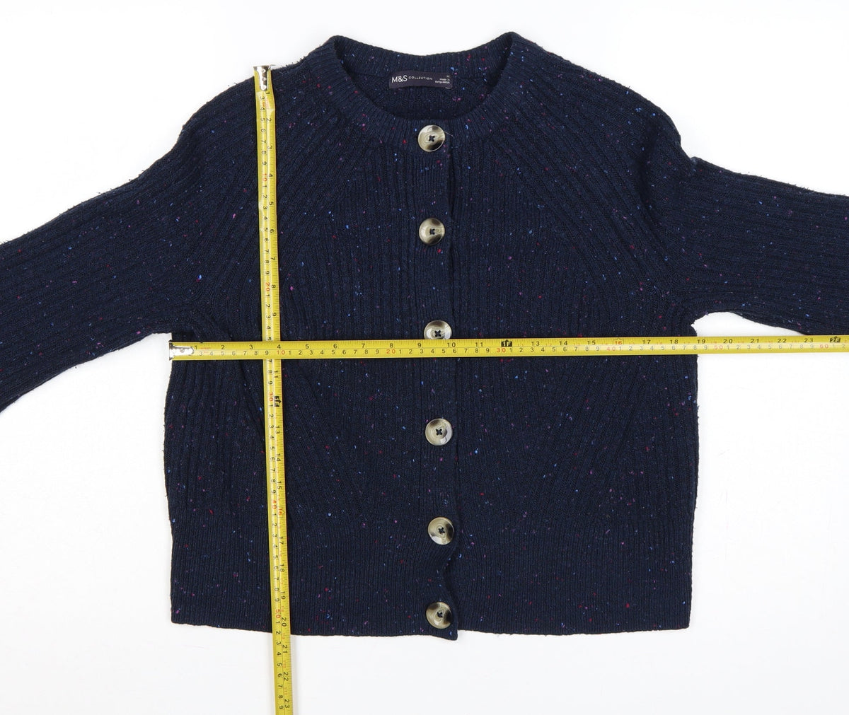 Marks and Spencer Women Navy M Speckled Button Knit Cardigan