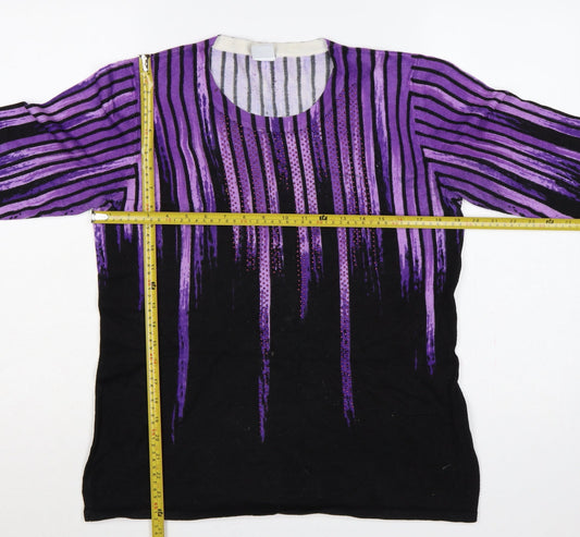 MITZY Women’s Purple Black Striped Rhinestone Knit Jumper M