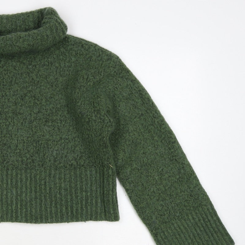 Zara Women Green M Chunky Knit Roll Neck Pullover Jumper