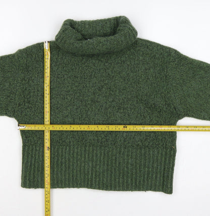 Zara Women Green M Chunky Knit Roll Neck Pullover Jumper