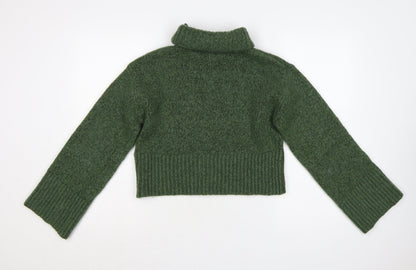 Zara Women Green M Chunky Knit Roll Neck Pullover Jumper