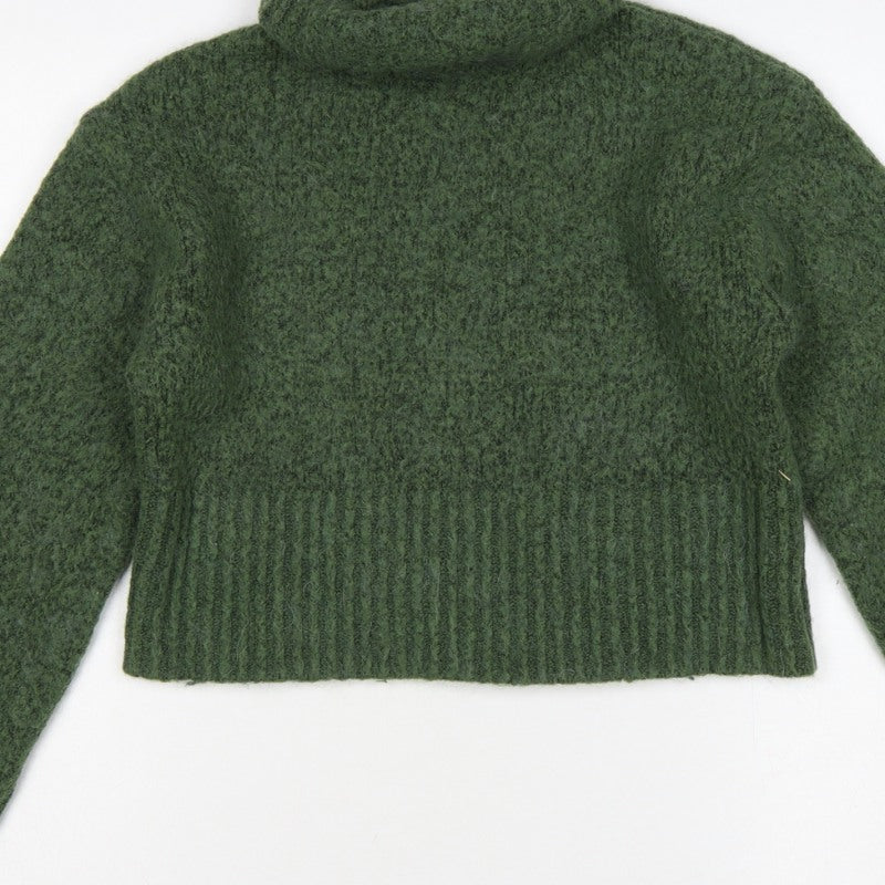 Zara Women Green M Chunky Knit Roll Neck Pullover Jumper