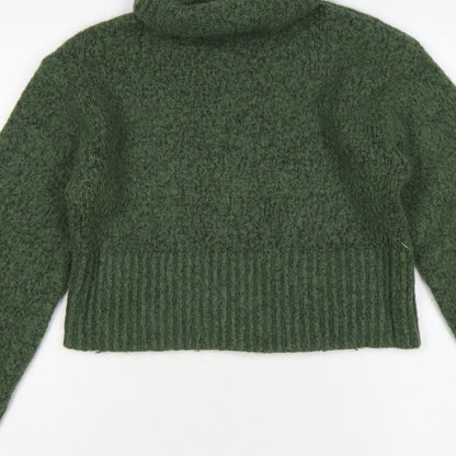 Zara Women Green M Chunky Knit Roll Neck Pullover Jumper