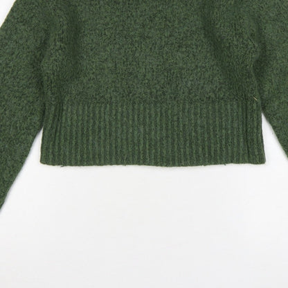 Zara Women Green M Chunky Knit Roll Neck Pullover Jumper