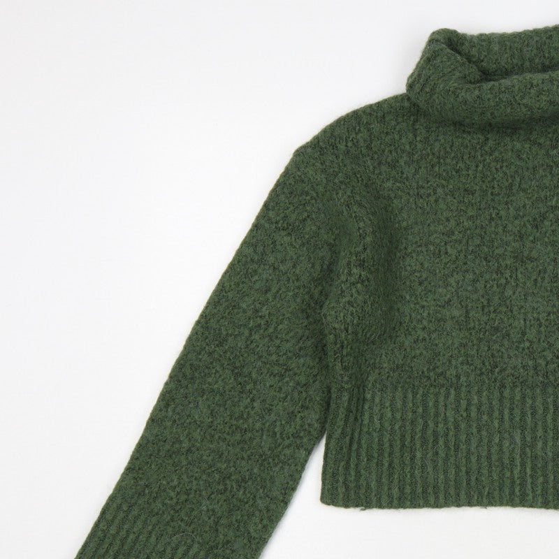 Zara Women Green M Chunky Knit Roll Neck Pullover Jumper