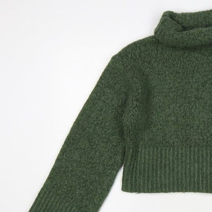 Zara Women Green M Chunky Knit Roll Neck Pullover Jumper