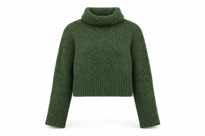 Zara Women Green M Chunky Knit Roll Neck Pullover Jumper